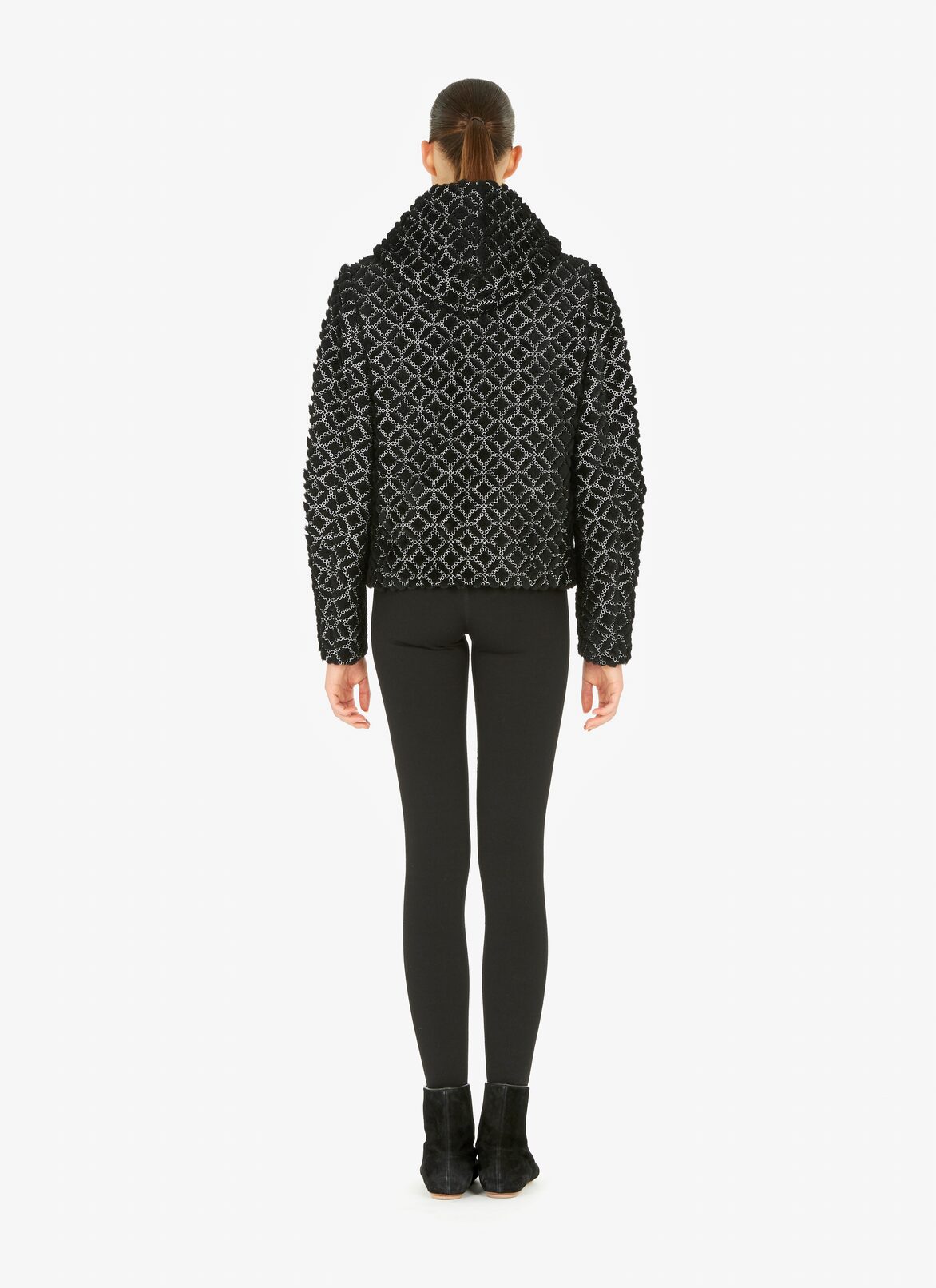 Embroidered Hooded Jacket ALAÏA BLACK/WHITE EMBROIDERED HOODED JACKET